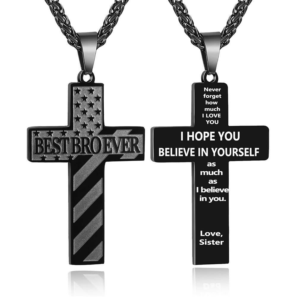 Christianartworkshop Collier Croix Patriotique « Tu seras toujours mon héros » : Un cadeau sentimental pour papa de la part d'un fils, d'une fille et d'un frère, symbole des liens familiaux et de la foi. - MEILLEUR FRÈRE DU MONDE - sœur - Noire - image 15