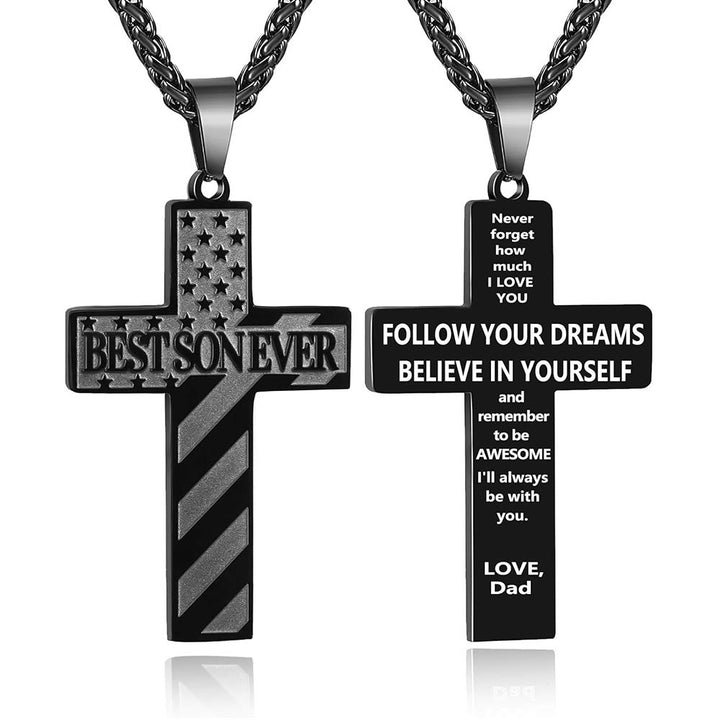 Christianartworkshop Collier Croix Patriotique « Tu seras toujours mon héros » : Un cadeau sentimental pour papa de la part d'un fils, d'une fille et d'un frère, symbole des liens familiaux et de la foi. - LE MEILLEUR FILS DU MONDE - papa - Noir - image 12