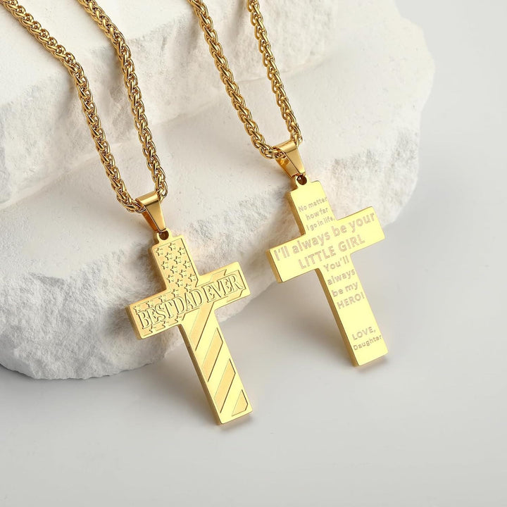 Christianartworkshop Collier Croix Patriotique « Tu seras toujours mon héros » : Un cadeau sentimental pour papa de la part d'un fils, d'une fille et d'un frère, symbole des liens familiaux et de la foi. - image 8