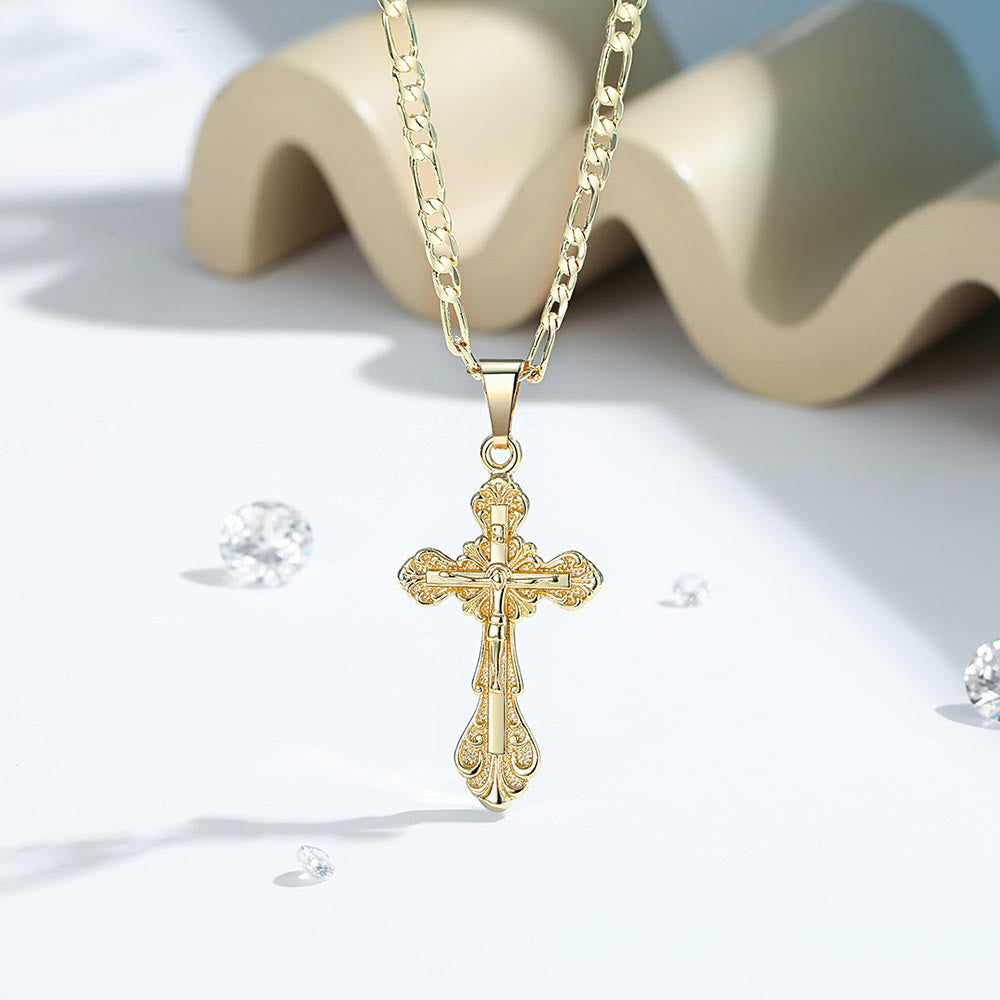 Christianartworkshop Collier pendentif croix vintage à gravure florale : un témoignage de beauté sacrée et de dévotion chrétienne inébranlable - image 1