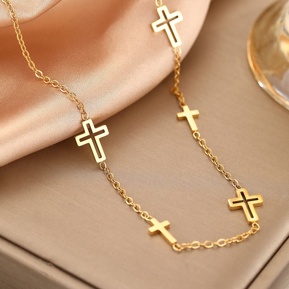 Christianartworkshop Collier délicat avec croix ouverte et chaîne de station : un témoignage de douce dévotion et de grâce chrétienne éternelle - Doré - image 0