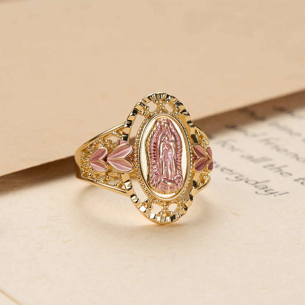 Christianartworkshop Bague de dévotion émaillée Notre-Dame de Guadalupe ornée de motifs floraux : symbole de la grâce mariale et de la protection divine - 10 US - image 0