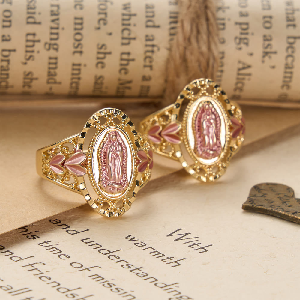 Christianartworkshop Bague de dévotion émaillée Notre-Dame de Guadalupe ornée de motifs floraux : symbole de la grâce mariale et de la protection divine - image 4