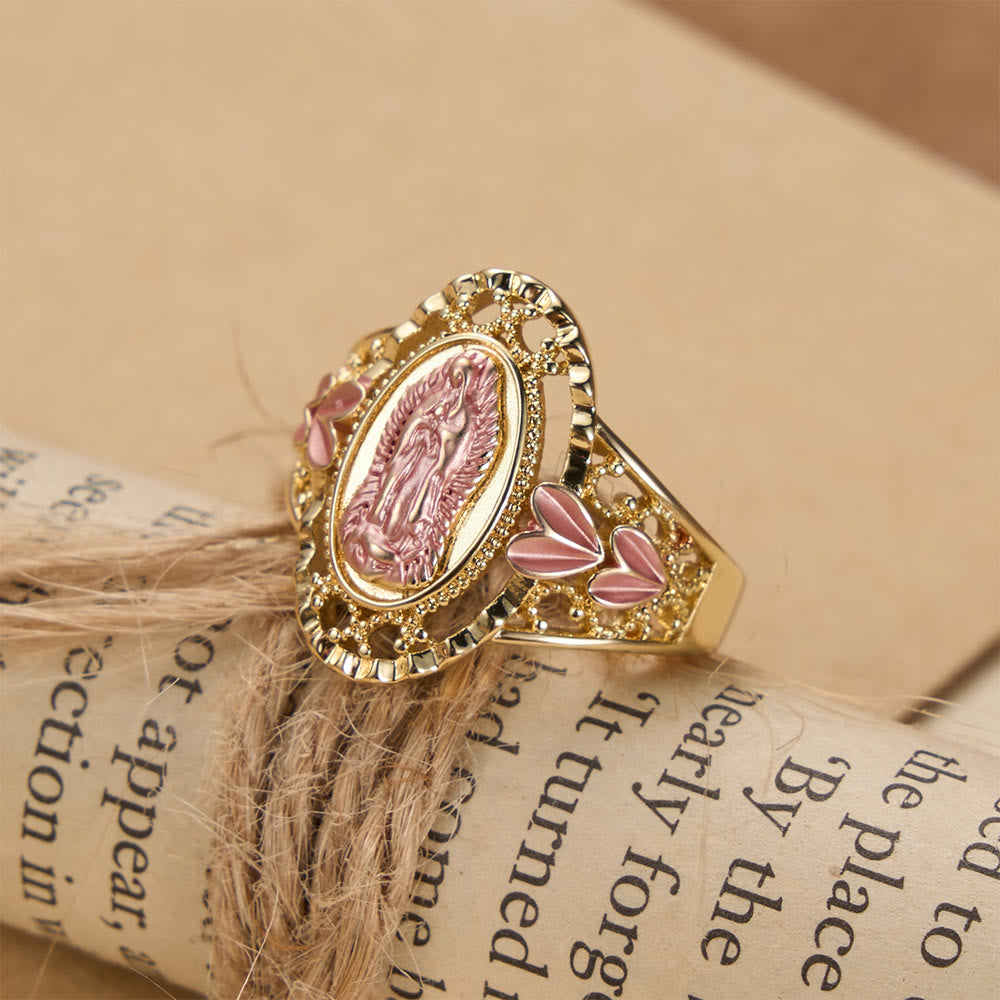 Christianartworkshop Bague de dévotion émaillée Notre-Dame de Guadalupe ornée de motifs floraux : symbole de la grâce mariale et de la protection divine - image 3