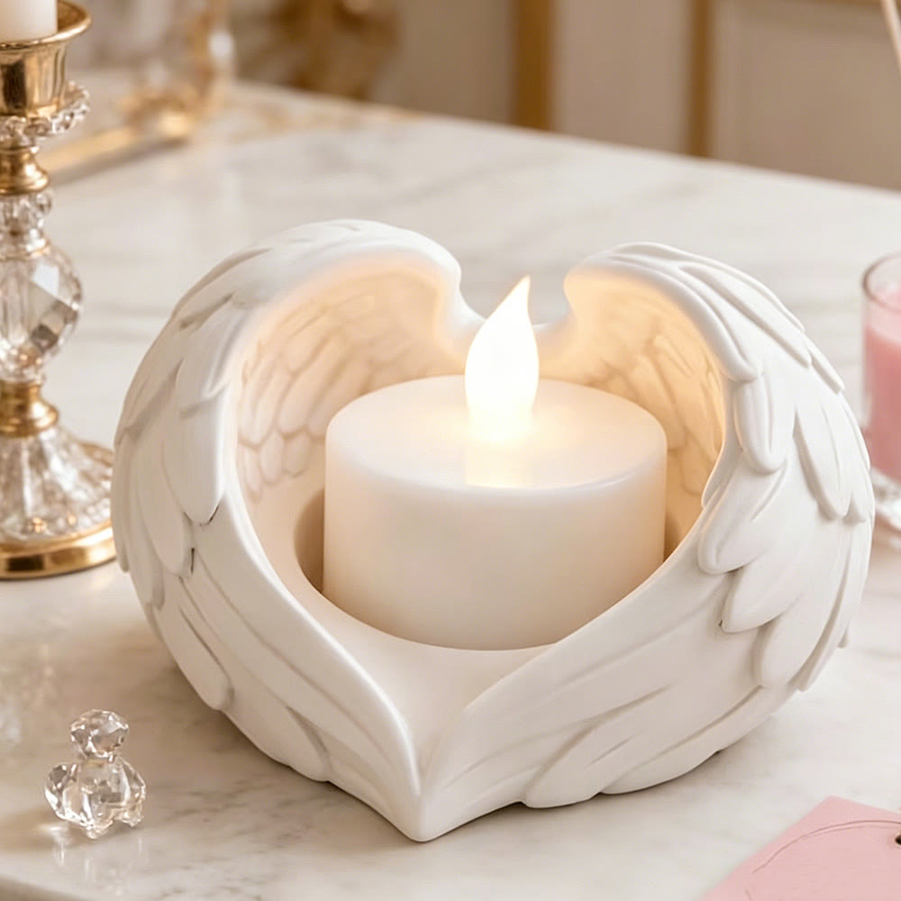 Bougeoir décoratif en forme de cœur avec ailes d'ange, Christianartworkshop : Incarnez la lumière divine et la chaleur apaisante - Blanc - image 0