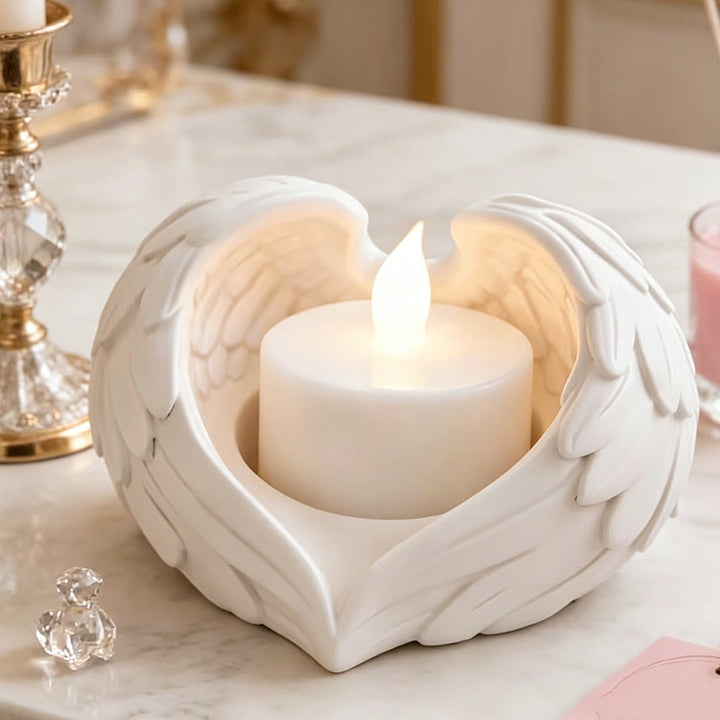 Bougeoir décoratif en forme de cœur avec ailes d'ange, Christianartworkshop : Incarnez la lumière divine et la chaleur apaisante - Blanc - image 0