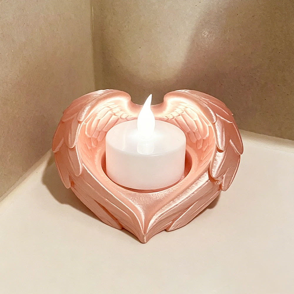 Bougeoir décoratif en forme de cœur avec ailes d'ange, Christianartworkshop : Incarnez la lumière divine et la chaleur apaisante - Rose - image 3