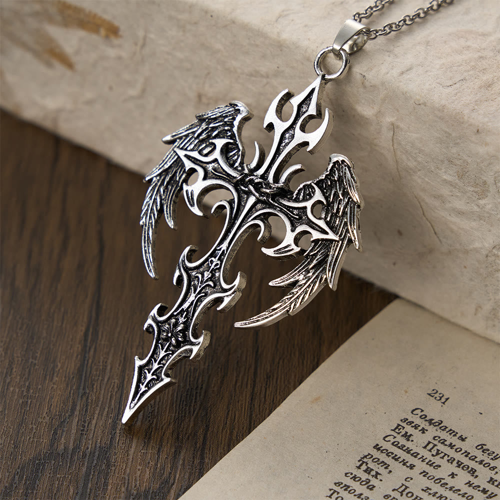 Collier pendentif croix gothique Couronne d'épines de Christianartworkshop : emblème du sacrifice et de la rédemption du Christ - Croix ailée - image 3