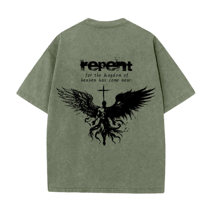 T-shirt unisexe délavé Christianartworkshop « Repentez-vous pour le Royaume des Cieux » - image 10