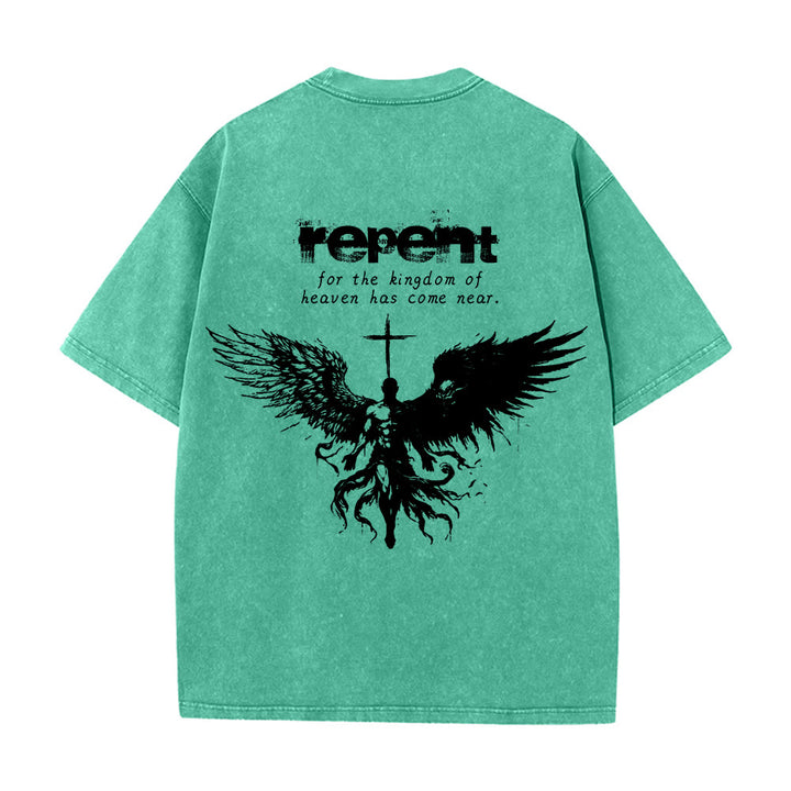 T-shirt unisexe délavé Christianartworkshop « Repentez-vous pour le Royaume des Cieux » - image 7