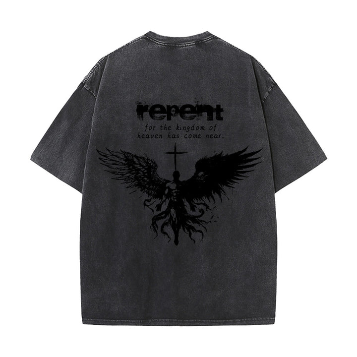 T-shirt unisexe délavé Christianartworkshop « Repentez-vous pour le Royaume des Cieux » - image 4