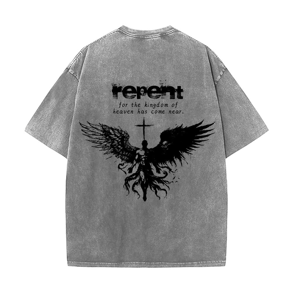 T-shirt unisexe délavé Christianartworkshop « Repentez-vous pour le Royaume des Cieux » - image 1