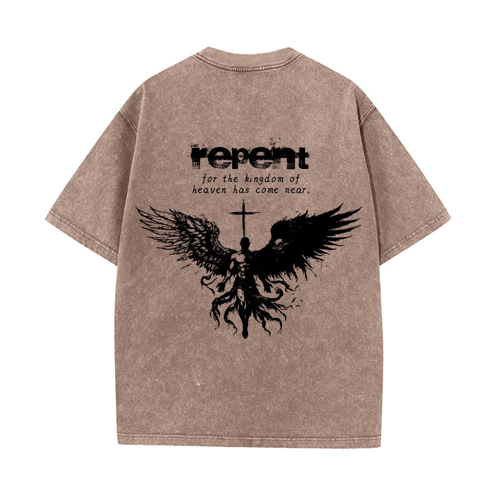 T-shirt unisexe délavé Christianartworkshop « Repentez-vous pour le Royaume des Cieux » - image 13