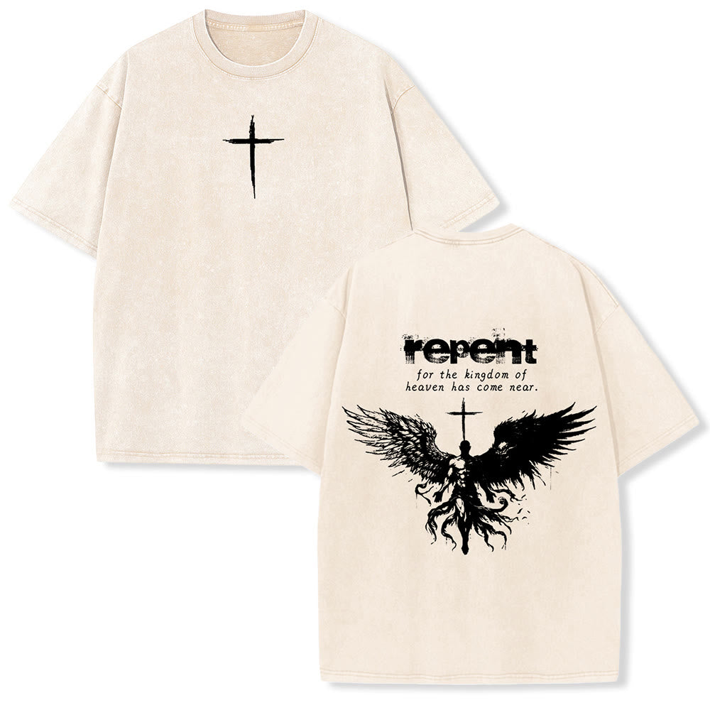 T-shirt unisexe délavé Christianartworkshop « Repentez-vous pour le Royaume des Cieux » - Beige - 5XL - image 15