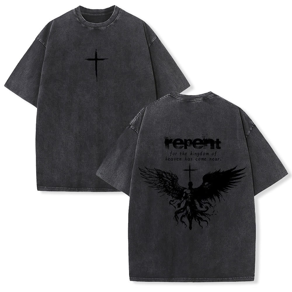 T-shirt unisexe délavé Christianartworkshop « Repentez-vous pour le Royaume des Cieux » - Noir - 5XL - image 3