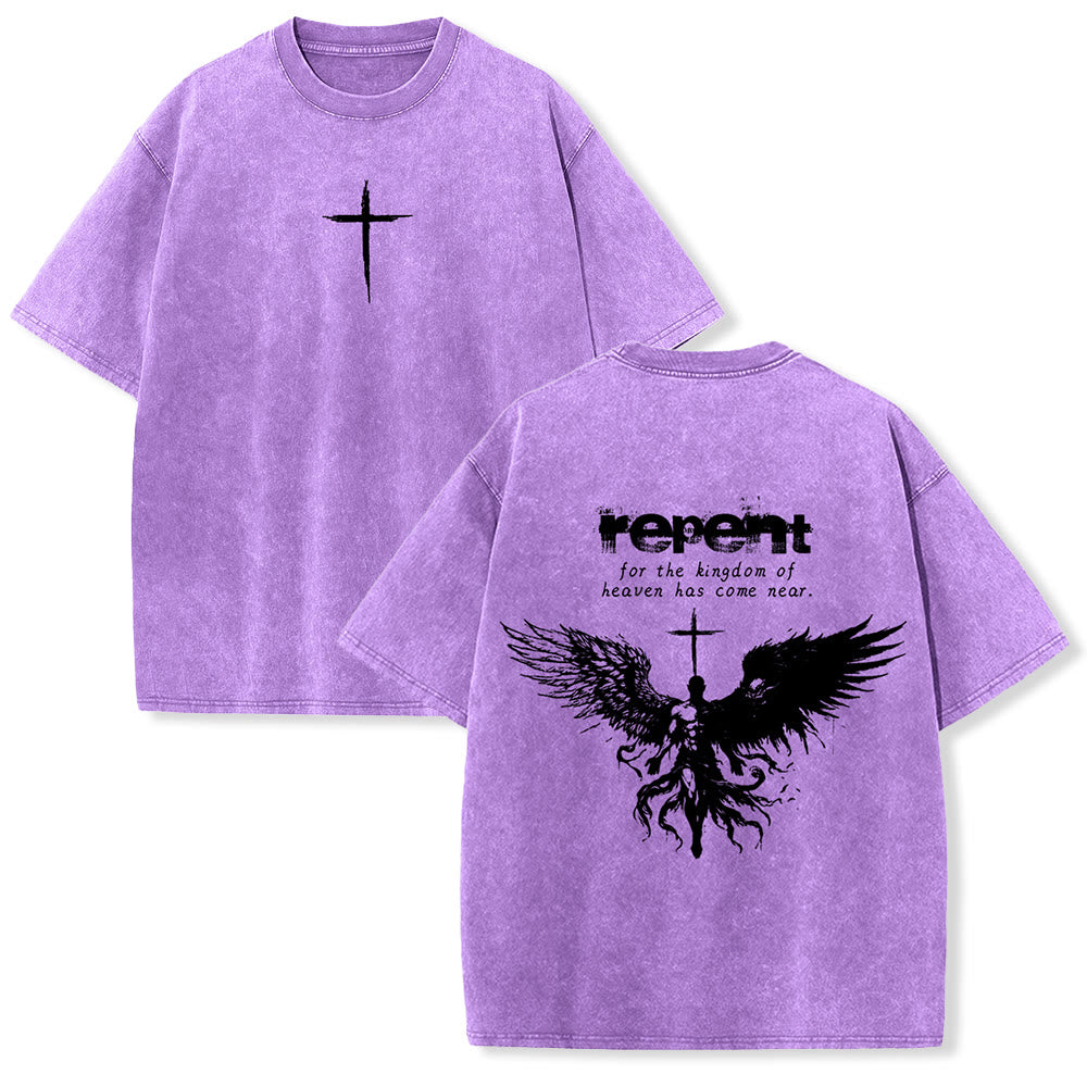 T-shirt unisexe délavé Christianartworkshop « Repentez-vous pour le Royaume des Cieux » - Violet - 5XL - image 21