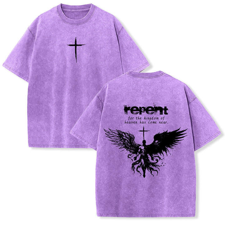 T-shirt unisexe délavé Christianartworkshop « Repentez-vous pour le Royaume des Cieux » - Violet - 5XL - image 21