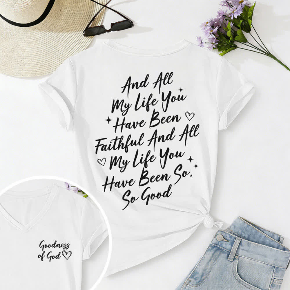 T-shirt décontracté à col en V pour femmes « Je chanterai la bonté de Dieu » de Christianartworkshop - Blanc - 2XL - image 5