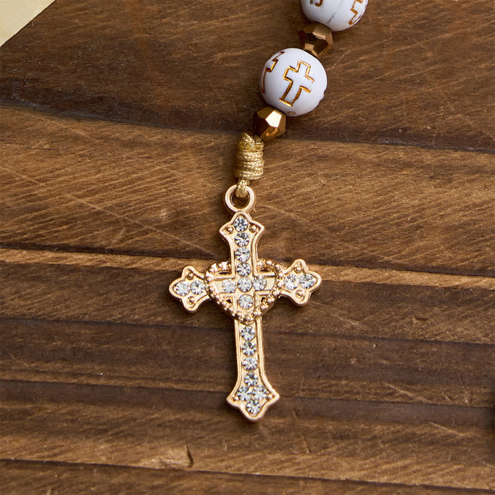 Christianartworkshop Chapelet de poche à perles blanches en forme de croix : Médaille scintillante de Notre-Dame pour la foi pure - image 5