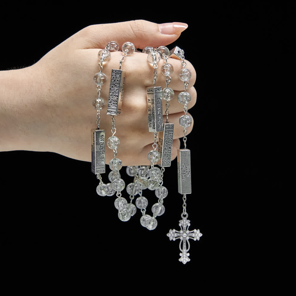 Christianartworkshop Chapelet à six tablettes en perles givrées avec médaille et croix de saint Benoît - image 1