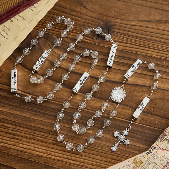 Christianartworkshop Chapelet à six tablettes en perles givrées avec médaille et croix de saint Benoît - Saint Benoît et la Croix - image 0