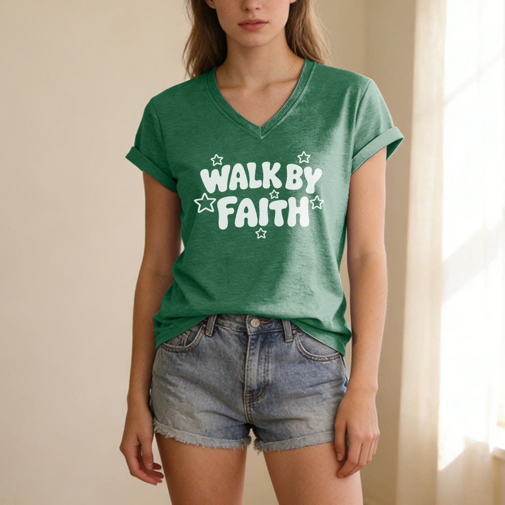 Christianartworkshop T-shirt décontracté à col en V imprimé étoiles Walk By Faith - image 15