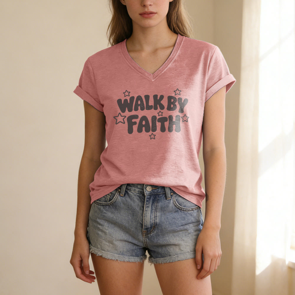 Christianartworkshop T-shirt décontracté à col en V imprimé étoiles Walk By Faith - image 11