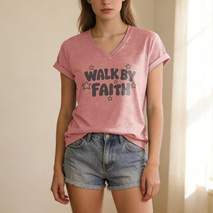 Christianartworkshop T-shirt décontracté à col en V imprimé étoiles Walk By Faith - image 11