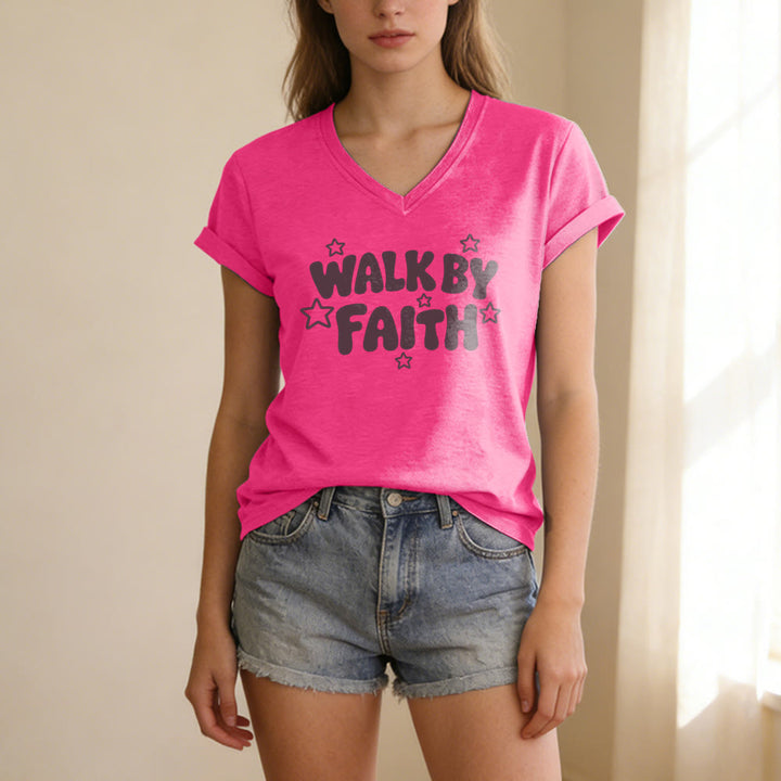 Christianartworkshop T-shirt décontracté à col en V imprimé étoiles Walk By Faith - image 25