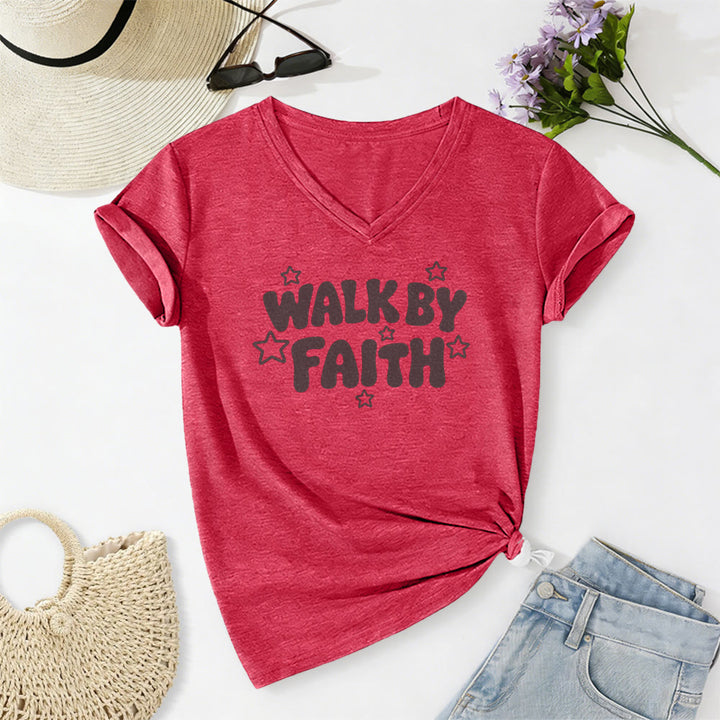 Christianartworkshop T-shirt décontracté à col en V imprimé étoiles Walk By Faith - image 23