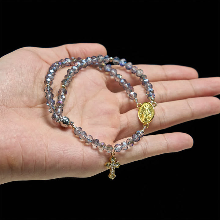 Christianartworkshop Bracelet chapelet à fermoir magnétique facetté et irisé, orné de la Vierge Marie, pour la foi au quotidien - image 2