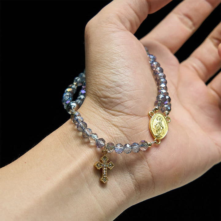 Christianartworkshop Bracelet chapelet à fermoir magnétique facetté et irisé, orné de la Vierge Marie, pour la foi au quotidien - image 1