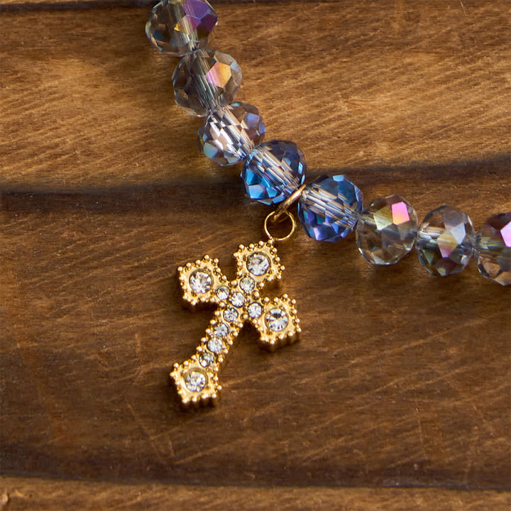 Christianartworkshop Bracelet chapelet à fermoir magnétique facetté et irisé, orné de la Vierge Marie, pour la foi au quotidien - image 7