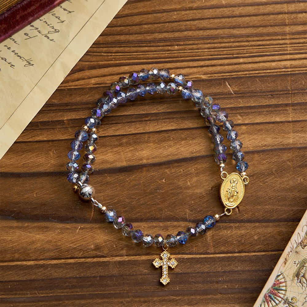 Christianartworkshop Bracelet chapelet à fermoir magnétique facetté et irisé, orné de la Vierge Marie, pour la foi au quotidien - image 4