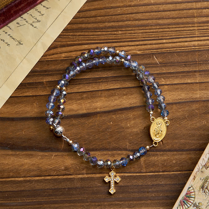Christianartworkshop Bracelet chapelet à fermoir magnétique facetté et irisé, orné de la Vierge Marie, pour la foi au quotidien - image 4