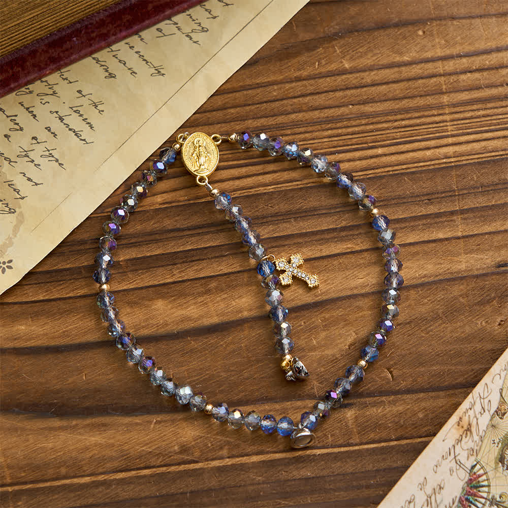 Christianartworkshop Bracelet chapelet à fermoir magnétique facetté et irisé, orné de la Vierge Marie, pour la foi au quotidien - image 5