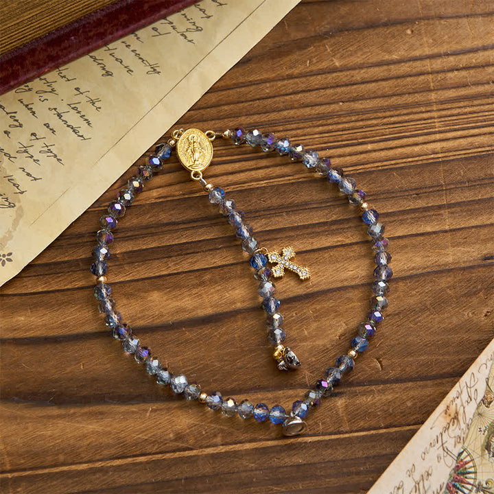 Christianartworkshop Bracelet chapelet à fermoir magnétique facetté et irisé, orné de la Vierge Marie, pour la foi au quotidien - image 5