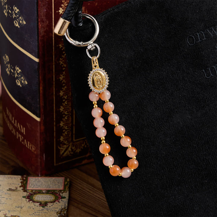 Christianartworkshop Porte-clés chapelet en verre dégradé coucher de soleil avec pendentif Notre-Dame - Porte-clés Notre-Dame - image 0