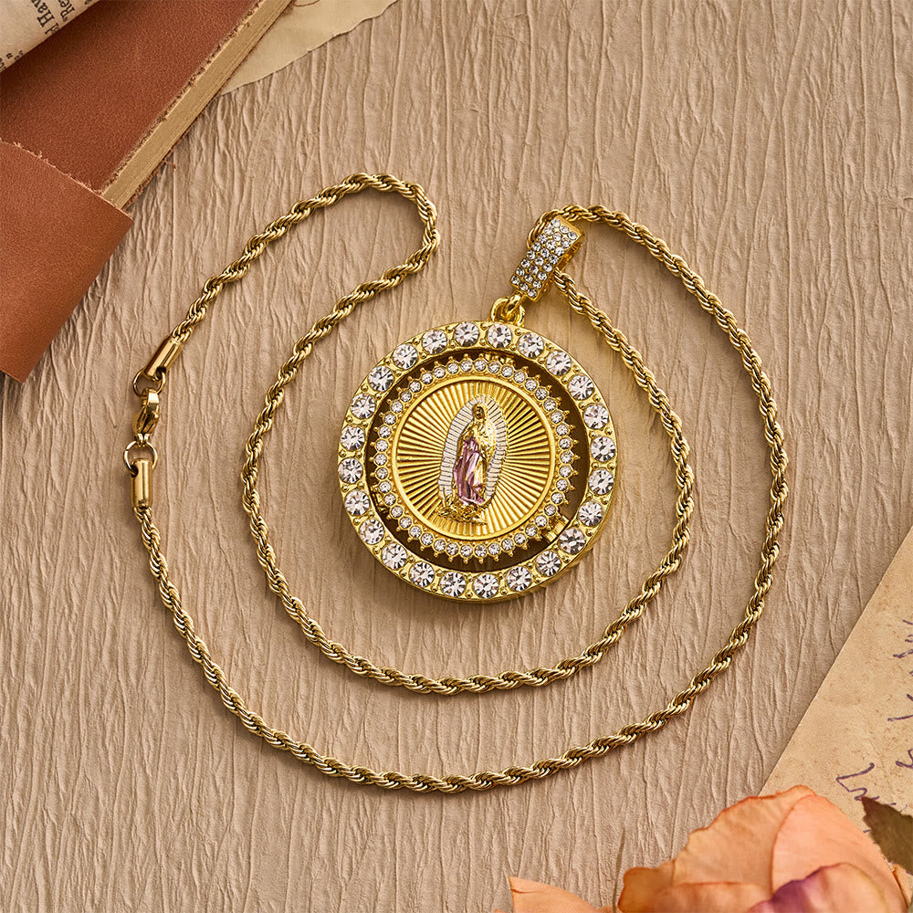 Christianartworkshop médaillon rotatif Notre-Dame de Guadalupe avec double halo de zircon : un rappel de la grâce divine - image 5