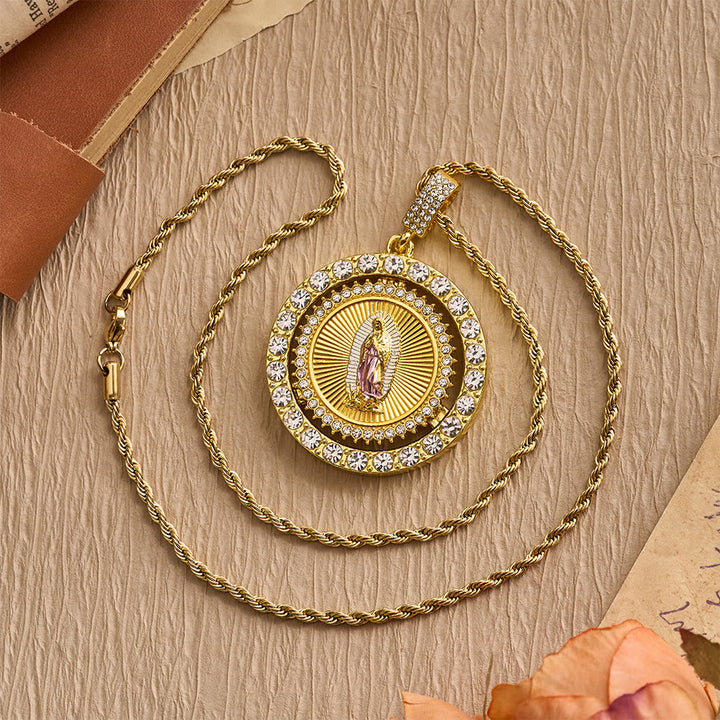 Christianartworkshop médaillon rotatif Notre-Dame de Guadalupe avec double halo de zircon : un rappel de la grâce divine - image 5