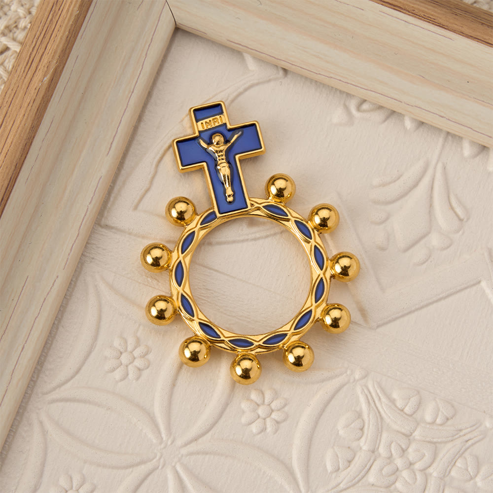 Christianartworkshop Bague chapelet crucifix avec émail bleu et perles (lot de 5/10) : un symbole de rédemption - image 3