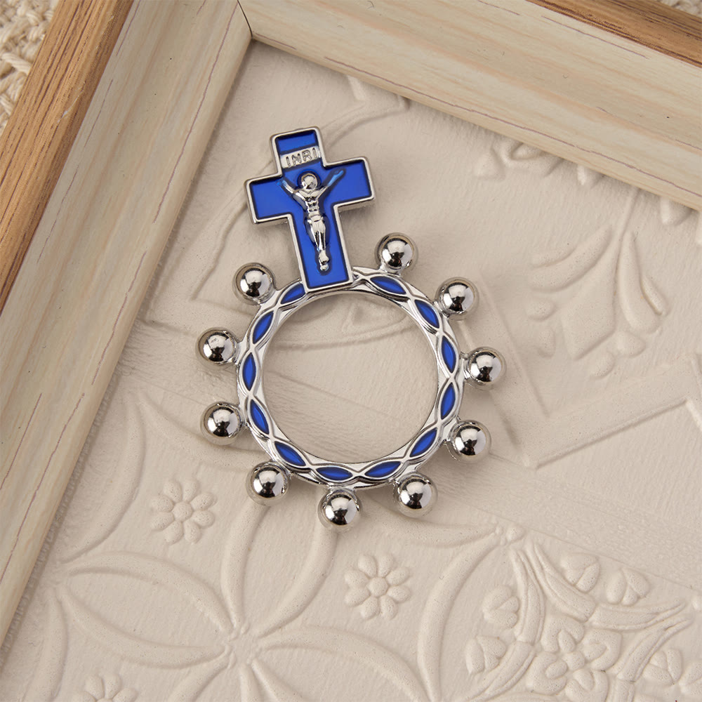 Christianartworkshop Bague chapelet crucifix avec émail bleu et perles (lot de 5/10) : un symbole de rédemption - image 9