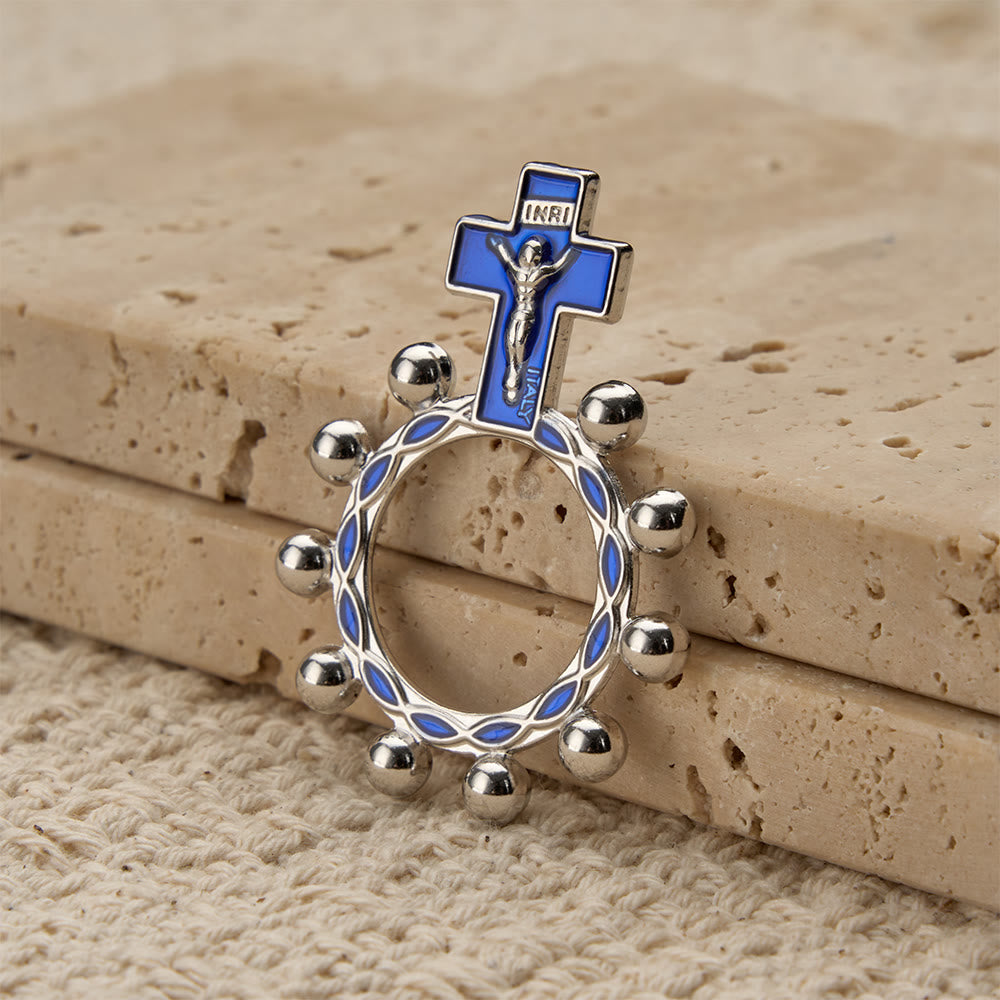 Christianartworkshop Bague chapelet crucifix avec émail bleu et perles (lot de 5/10) : un symbole de rédemption - image 8