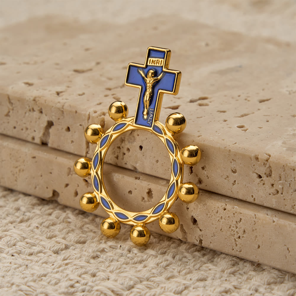 Christianartworkshop Bague chapelet crucifix avec émail bleu et perles (lot de 5/10) : un symbole de rédemption - image 4