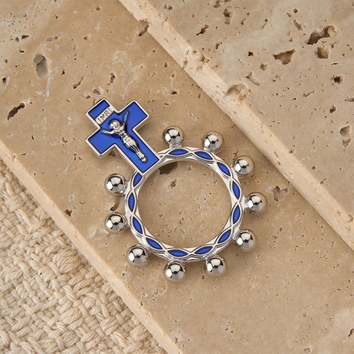 Christianartworkshop Bague chapelet crucifix avec émail bleu et perles (lot de 5/10) : un symbole de rédemption - image 11