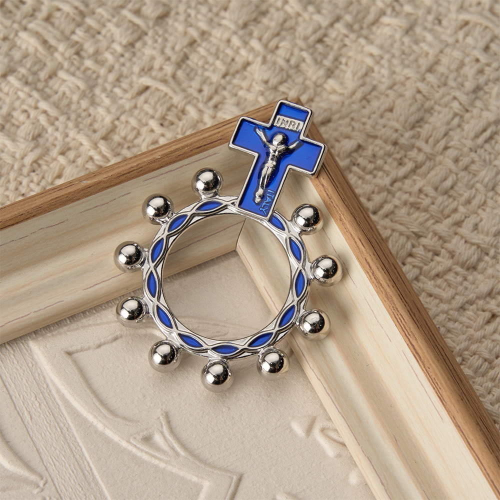 Christianartworkshop Bague chapelet crucifix avec émail bleu et perles (lot de 5/10) : un symbole de rédemption - image 10