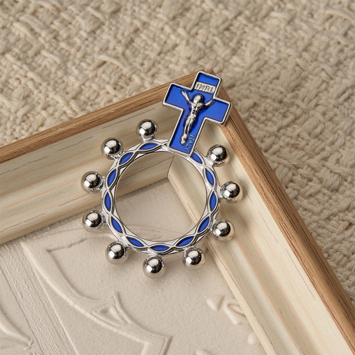 Christianartworkshop Bague chapelet crucifix avec émail bleu et perles (lot de 5/10) : un symbole de rédemption - image 10