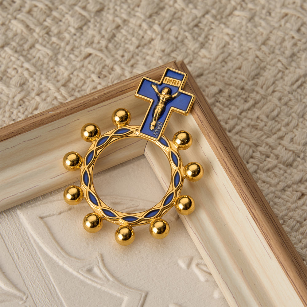 Christianartworkshop Bague chapelet crucifix avec émail bleu et perles (lot de 5/10) : un symbole de rédemption - image 5