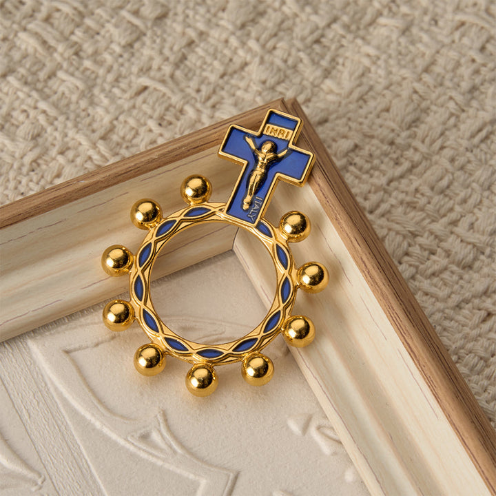 Christianartworkshop Bague chapelet crucifix avec émail bleu et perles (lot de 5/10) : un symbole de rédemption - image 5