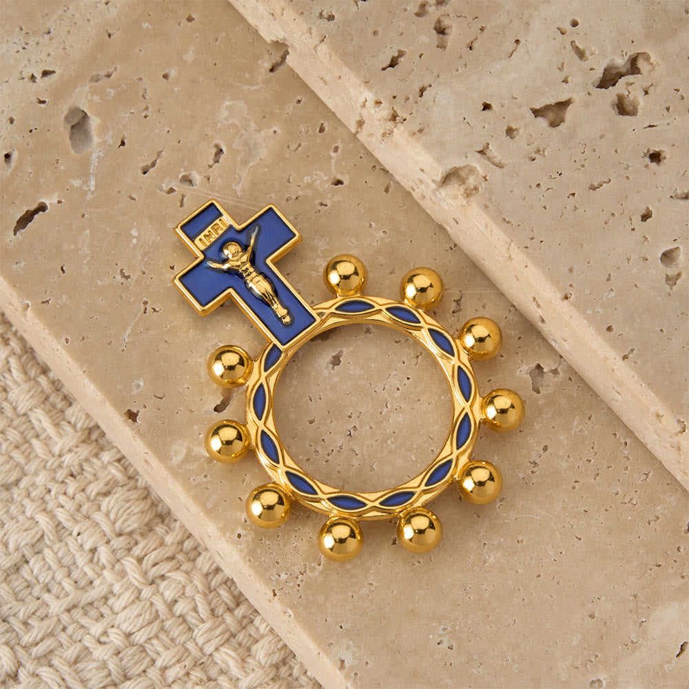 Christianartworkshop Bague chapelet crucifix avec émail bleu et perles (lot de 5/10) : un symbole de rédemption - image 2